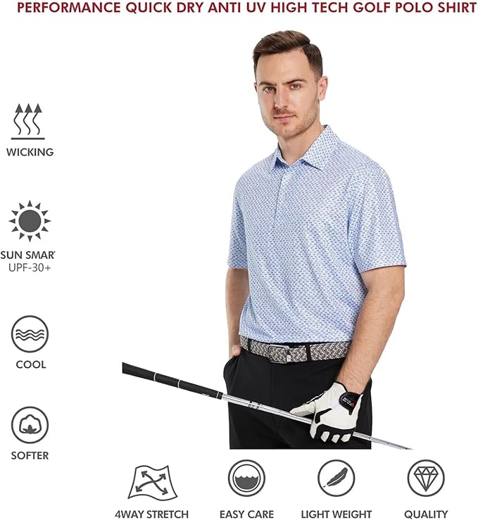 Men's Striped Short Sleeve Performance Polo Golf Shirt