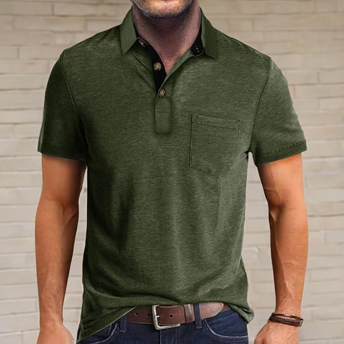 Men's Classic Cotton Polo Shirt Short Sleeve Button Golf Tee