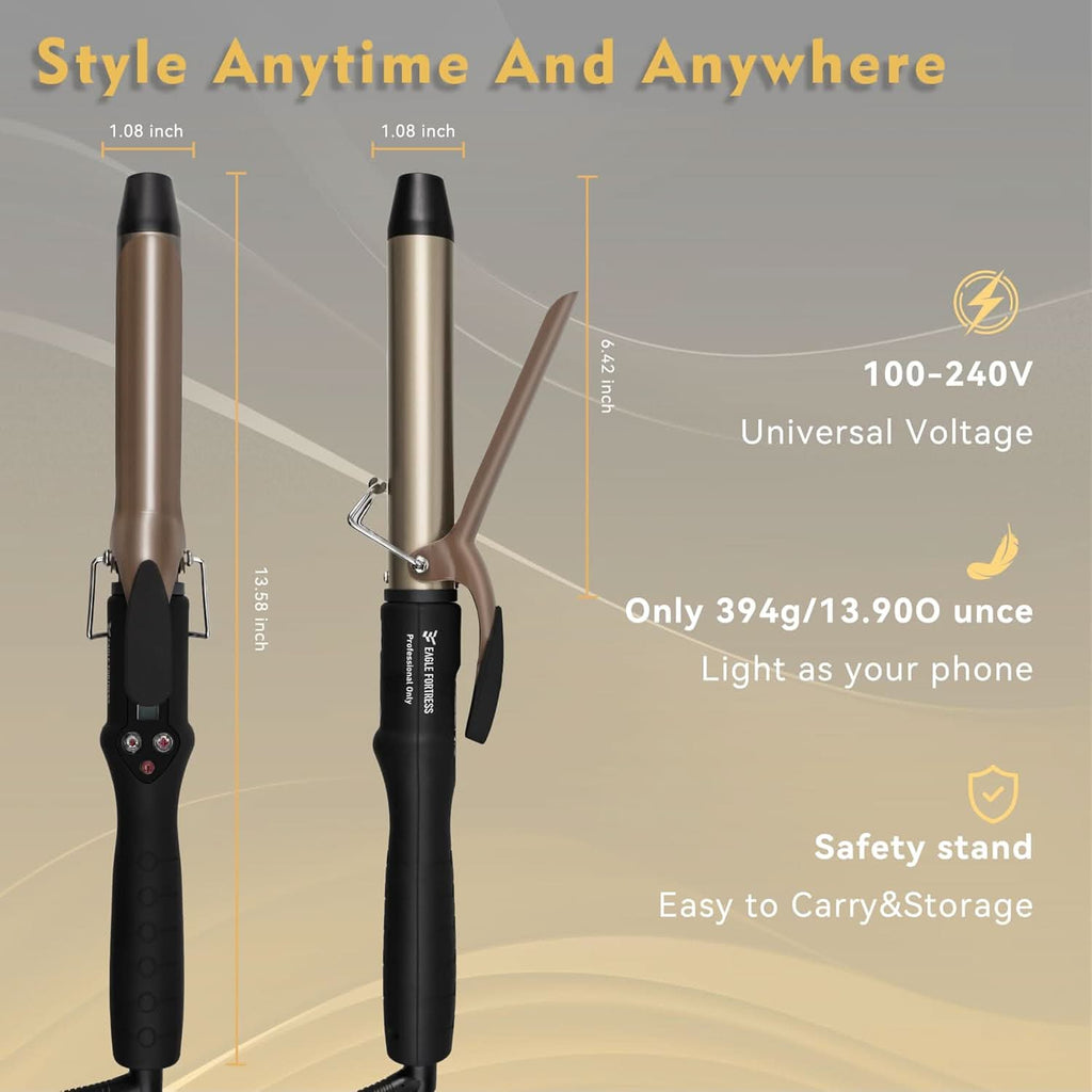 1" Ceramic Curling Wand - Professional Hair Styling Tool Black