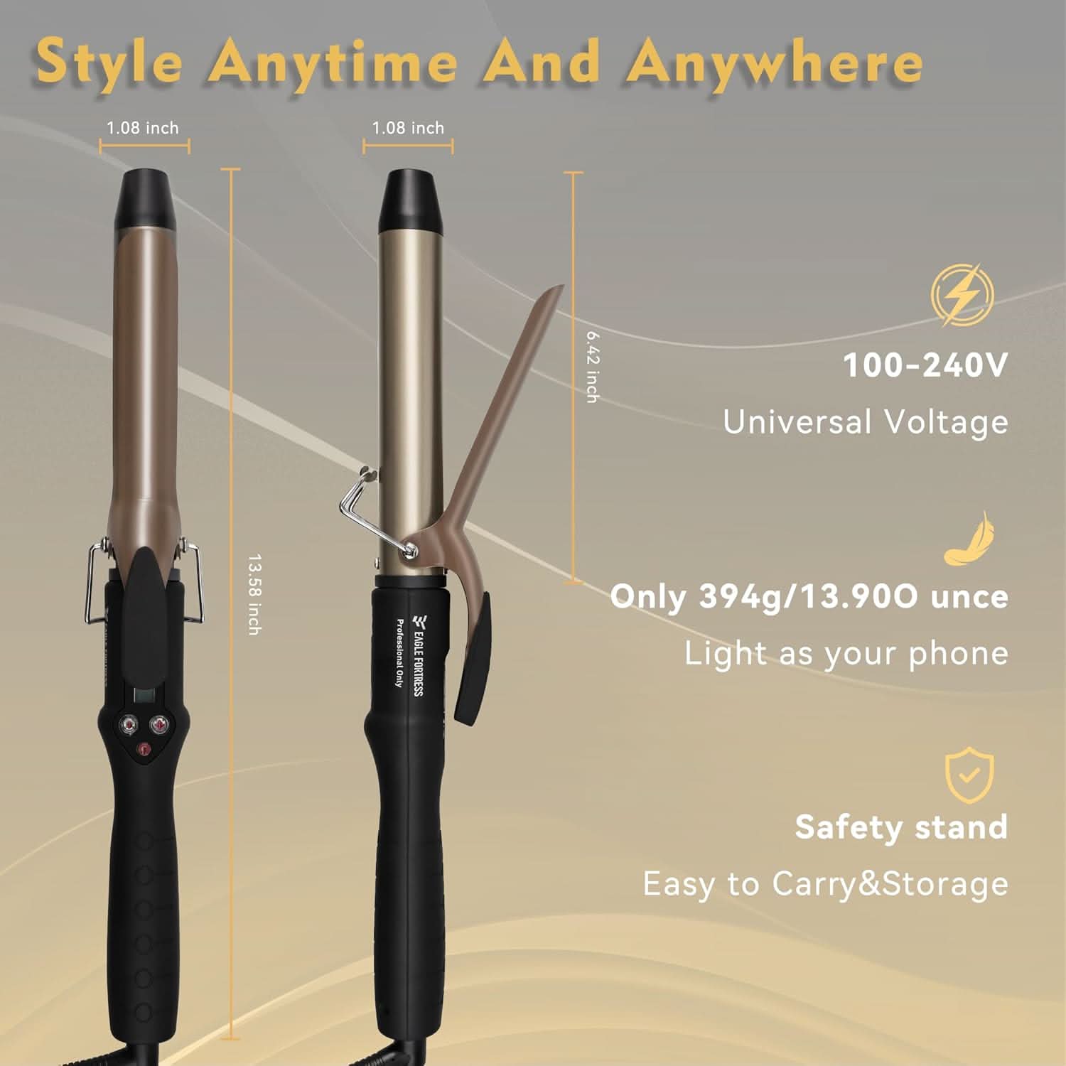 1" Ceramic Curling Wand - Professional Hair Styling Tool Black