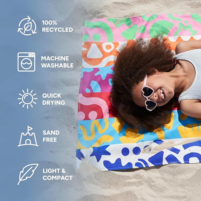 Dock & Bay Beach Towel - Quick Dry, Sand Free - Compact, Lightweight - 100% Recycled - Includes Bag - Power of Positivity - Large (160x90cm, 63x35)