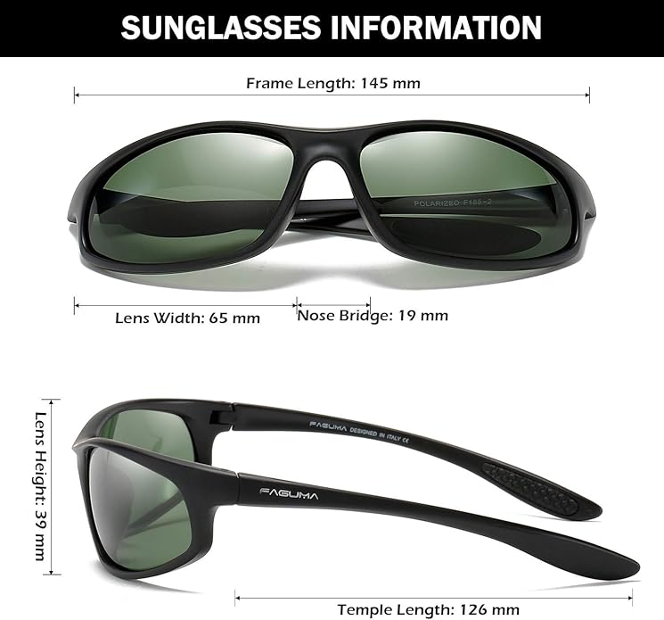 FAGUMA Polarized Sports Sunglasses For Men Cycling Driving Fishing UV400 Protection
