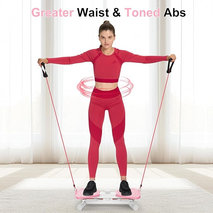Waist Twister Ab Machine, 300 lbs Capacity Exercise Twist Board with Resistance Bands, Core Trainer Belly Fat Burner, Noiseless Waist Sculptor with Foot Massage