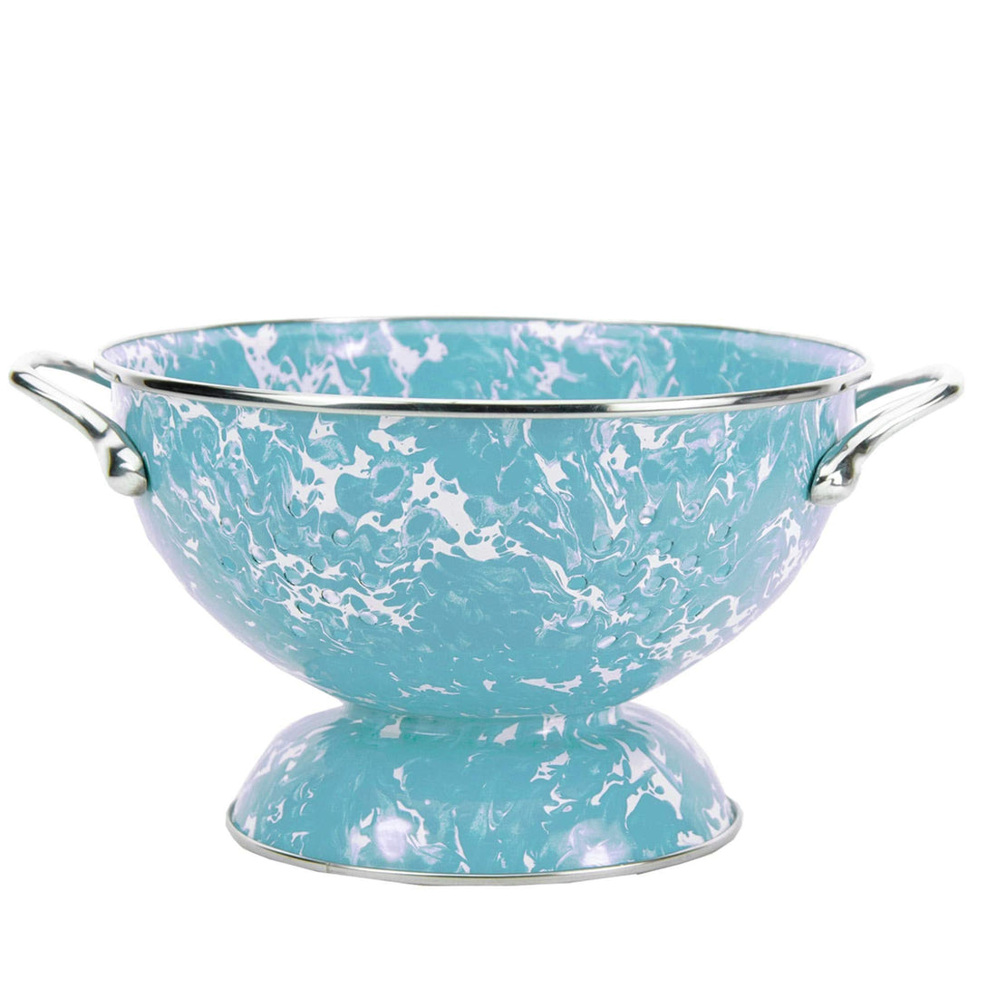 3 Quart Enamelware Colander in Blue and White Splatter Pattern