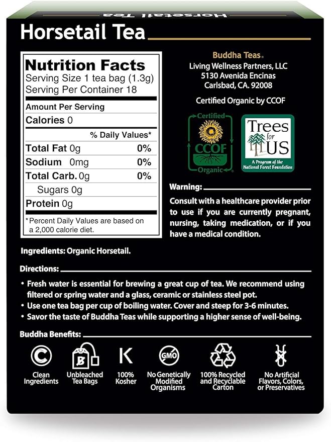Buddha Teas - Horsetail - Organic Herbal Tea - For Cognitive Balance & Overall Health - With Antioxidants, B Vitamins & Silica - Caffeine Free - 100% Kosher & Non-GMO - 18 Tea Bags (Pack of 1)