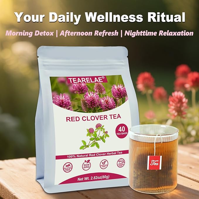 TEARELAE - Red Clover Tea Bags, 40 Count - Premium Natural Red Clover Herb - Caffeine-free Herbal Tea - Non-GMO - Support Skin Health