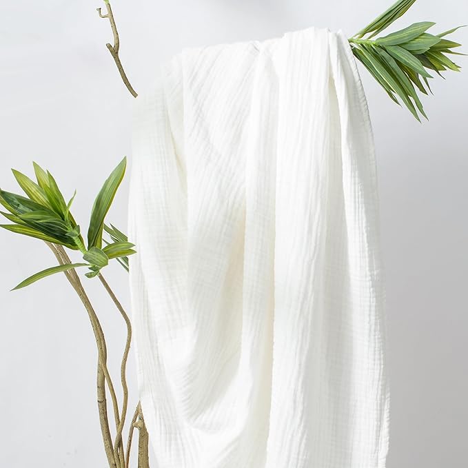 Carriediosa 100% Cotton Muslin Throw Blanket 90" X 90" Queen Size，4-Layers Summer Gauze Throws for Bed Couch，Soft Lightweight Breathable Linen Blankets Bedspread for Adults All Season，White