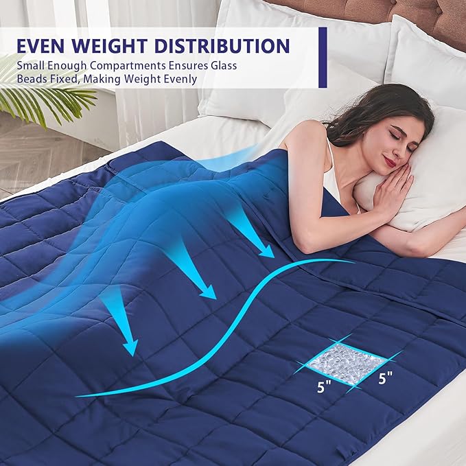 yescool Weighted Blanket for Adults (25 lbs, 88” x 104”, Blue) Cooling Heavy Blanket for Sleeping Perfect for 240-260 lbs, King Size Breathable Blanket with Premium Glass Bead