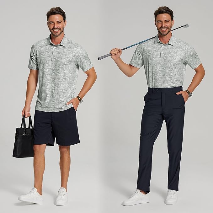Men's Striped Performance Golf Polo Shirt Moisture Wicking