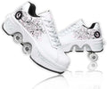 Roller Skate Shoes for Women Four Rounds Children's Roller Skates Shoes That Turn into Rollerskates Sneakers Outdoor Light Shoes with Wheels for Girls/Boys