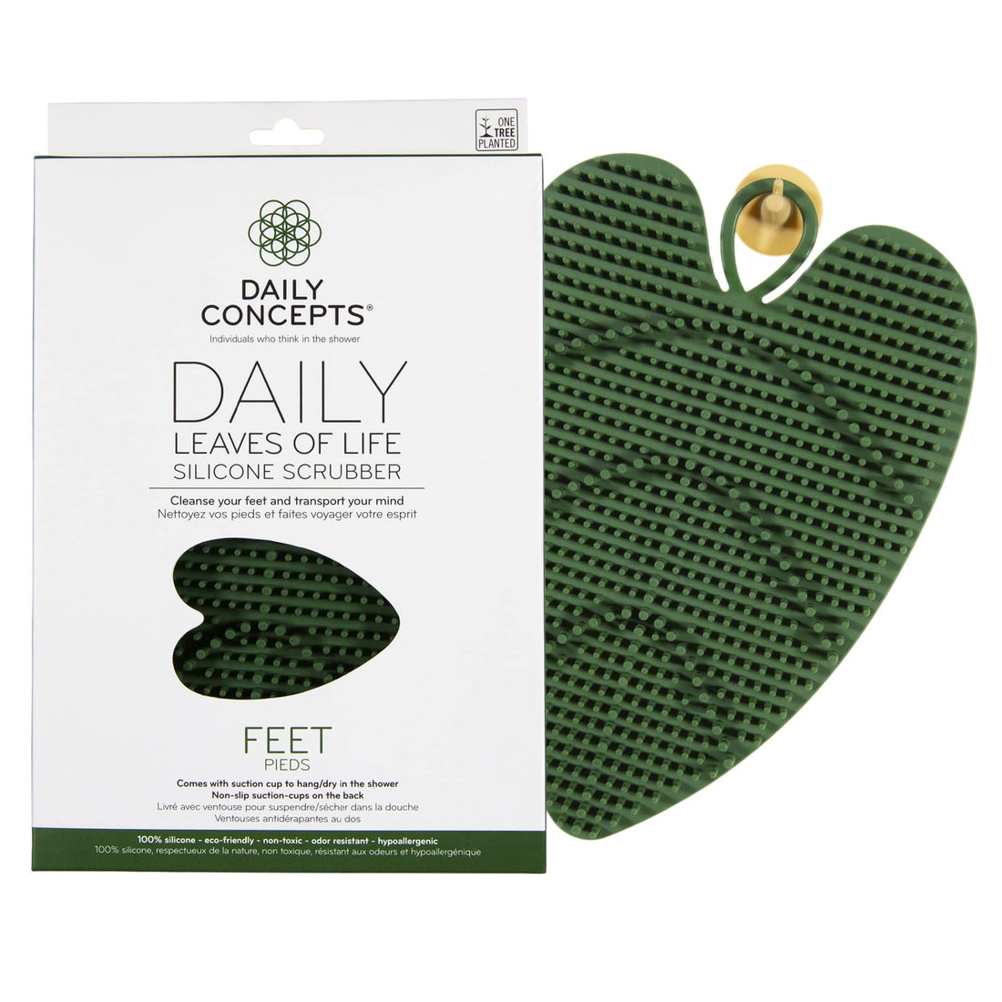 Minimalist green silicone body scrubber with suction cup attachment