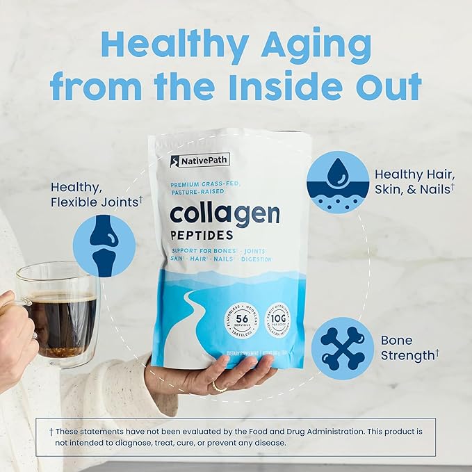 NativePath Collagen Peptides Protein - Hydrolyzed Type 1 & 3 Collagen Powder for Skin, Hair, Nails - 19.8 oz (56 Servings)