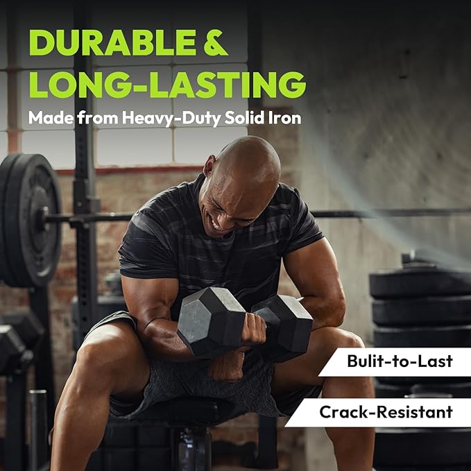Hex Dumbbell 40-125 lb, Rubber Encased Exercise & Fitness Dumbbells, Hand Weight for Strength Training