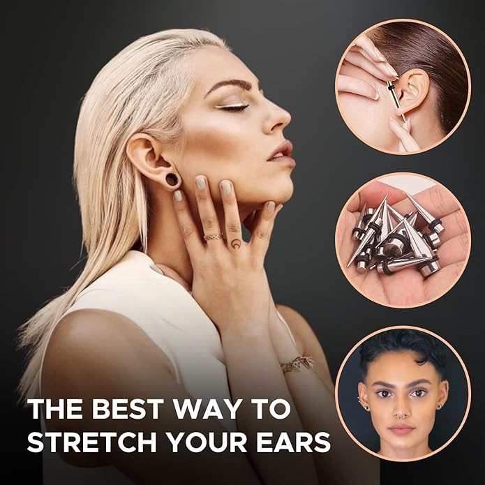 BodyJ4You 37PC Ear Stretching Kit - Beginner Gauges 14G-00G Starter Set - Aftercare Balm Wax - Steel Tapers Single Flare Plugs Screw Fit Tunnels - Women Eyelet Mens Earrings Expander Piercing Jewelry