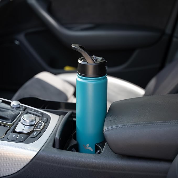 18 oz Insulated Water Bottle Stainless Steel Sport Bottles with 3 Lids,Light Blue