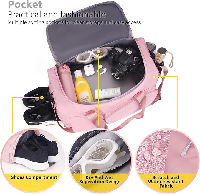 FIORETTO Women's Gym Duffle Bag with Shoes Compartment, 37L Capacity, Ideal for Travel, Gym, Sports, Duffel, Weekender