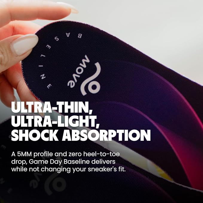 MOVE Baseline - All-Purpose Insoles - Sock Liner - Ultra Thin Shock Absorption - Maximum Freedom of Movement and Energy Return for Cleats, Shoes, Running, Basketball, Baseball (M5-5.5/WM6.5-7)