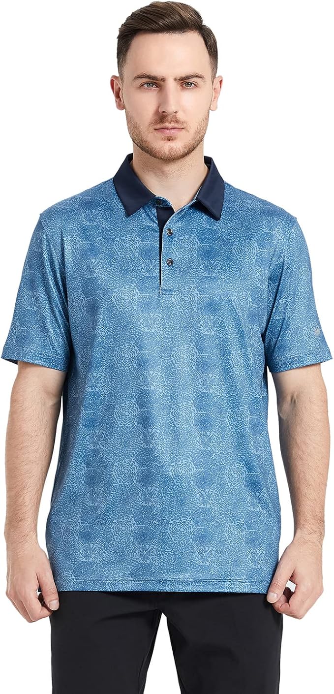 Men's Performance Striped Golf Polo Short Sleeve Moisture Wicking