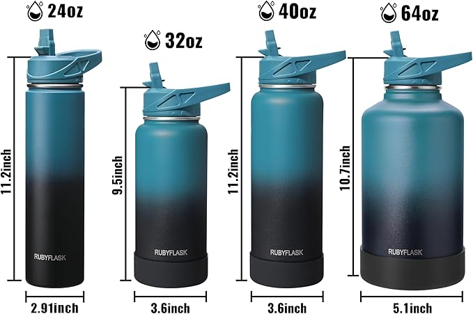 24oz Insulated Water Bottle with Straw, Stainless Steel Metal Vacuum Water Flask, Large Thermal Water bottle with Leakproof 3 Lids for Travel, Camping, Gym Sports Navy