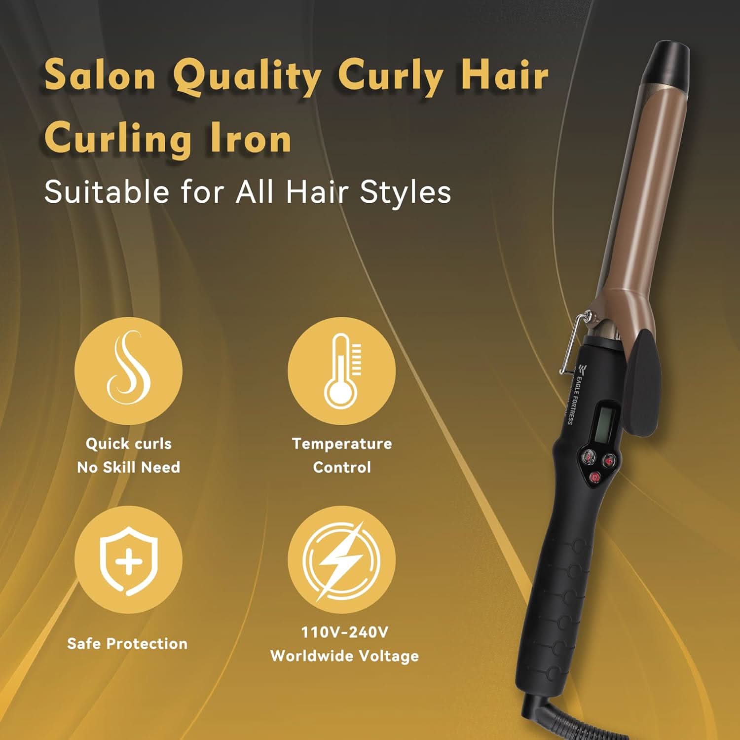 1" Ceramic Curling Wand - Professional Hair Styling Tool Black