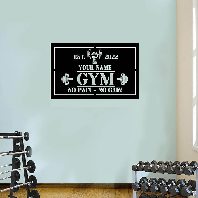 Personalized Home Gym LED Tin Metal Sign Multiple Sizes, Gym Sign Wall Decor, Exercise Workout Room Decor Fitness Center, Motivational Inspirational Hanging Wall Art Wall Plaque (01 w/o lights)