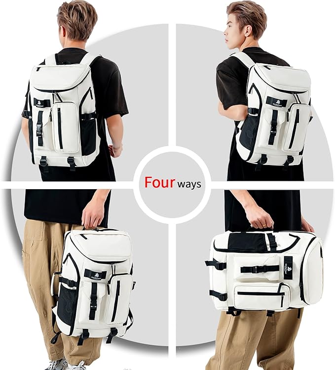 Gym Duffle Tennis Bag Backpack 4-Way Waterproof with Shoes Compartment for travel Sport Hiking laptop (Sea salt white02)