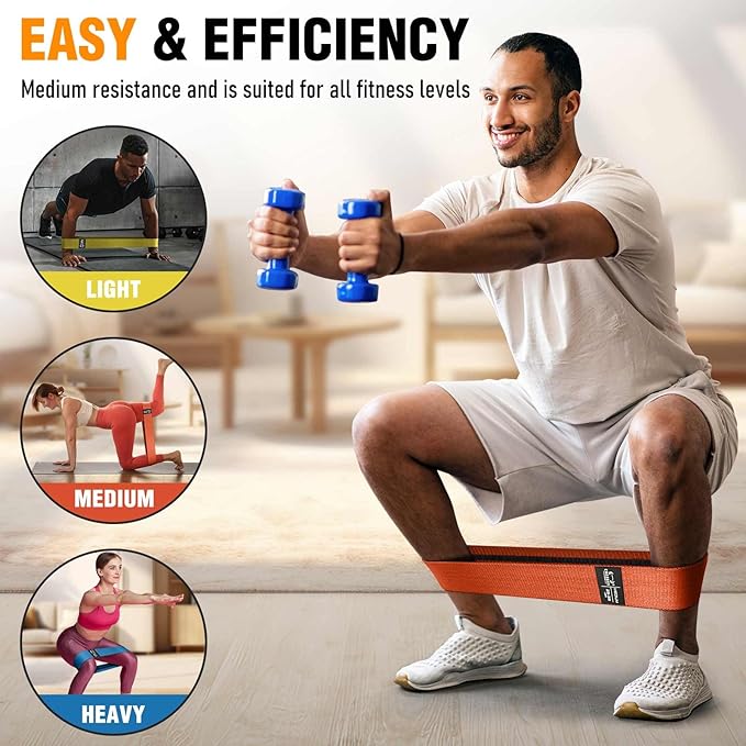 Fabric Resistance Bands for Working Out - Exercise Bands for Women and Men, Booty Bands for Legs and Glute, Yoga, Pilates, Rehab, Fitness and Home Workout