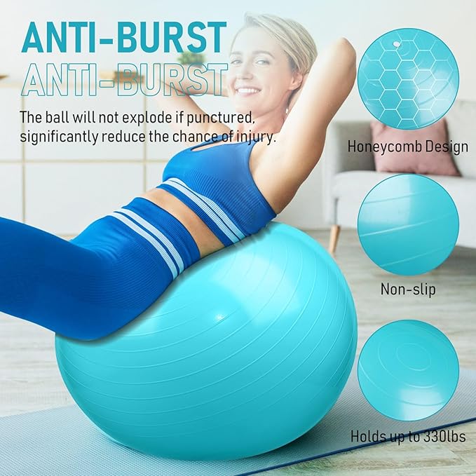 Leyndo 4 Pcs 26 Inch Yoga Exercise Ball Pilates Pregnancy Birthing Fitness Ball with Quick Pump Anti Burst for Improved Posture, Balance, Yoga, Pilates, Training