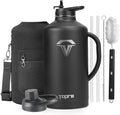 128 oz Insulated Water Bottle with Straw and Lid, One Gallon Stainless Steel Cup with Handle,Leakproof Metal Travel Jug Flask Mug Tumbler Cup With Carry Pouch and Brush,Keep Cold & Hot,Black