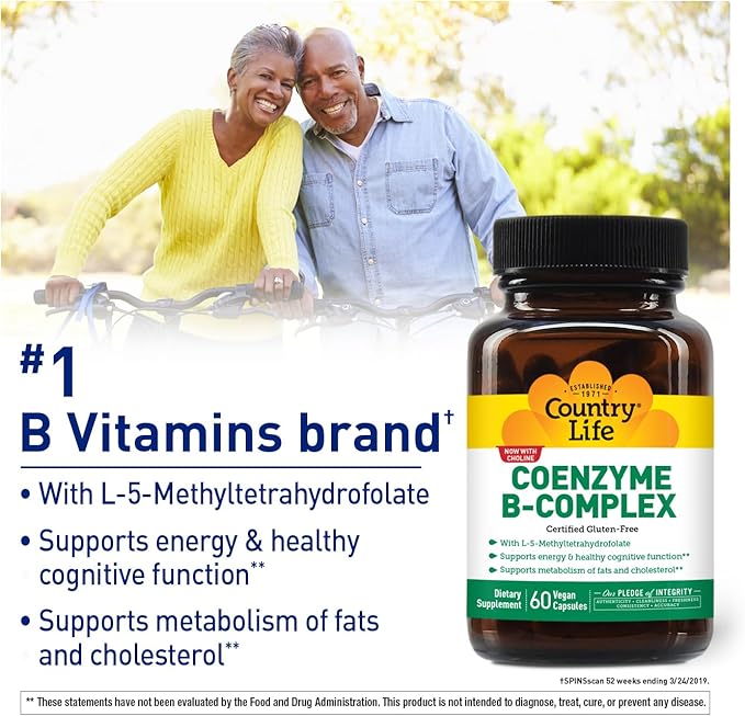 Country Life Coenzyme B-Complex, 60 Capsules – Supports Energy & Metabolism, Mood & Cognitive Function – Vegan, Gluten-Free, Bioavailable B Vitamins with Choline