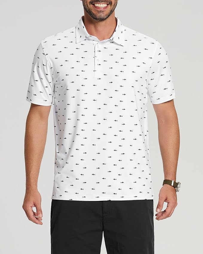 Men's Performance Striped Golf Polo - Moisture Wicking Sport Shirt
