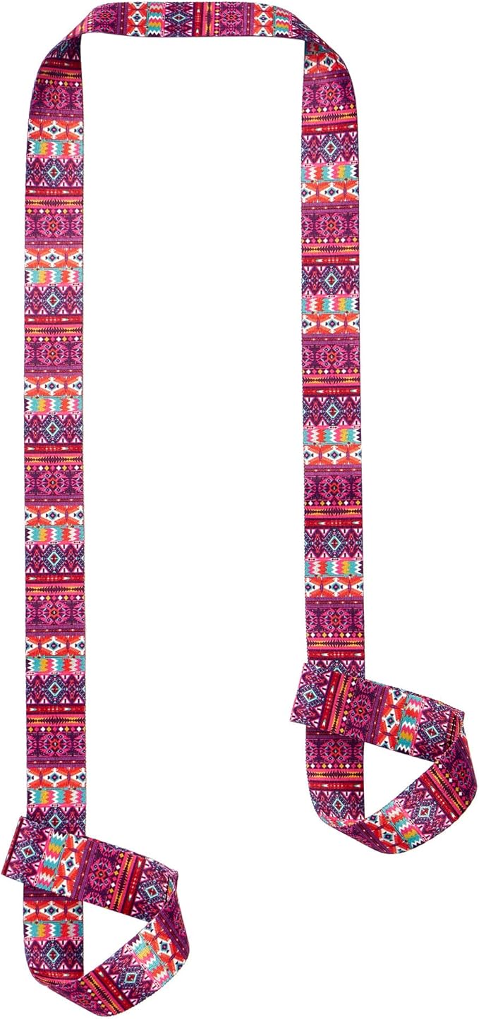 Adjustable yoga mat strap and carrier in use for carrying a rolled yoga mat