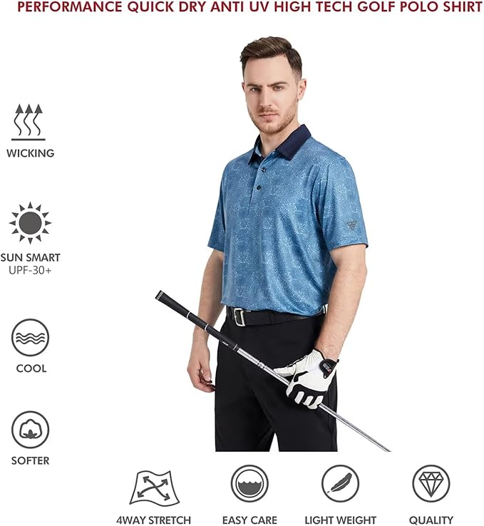 Men's Performance Striped Short Sleeve Golf Polo Shirt