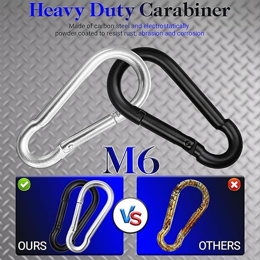 50 Pack Black Carabiner Clips, 2.36 Inch Heavy Duty Spring Snap Hooks - Small Locking Carabiners for Camping, Hiking, Hammocks, Swing Sets, Keychains, Fishing & Outdoor Gear
