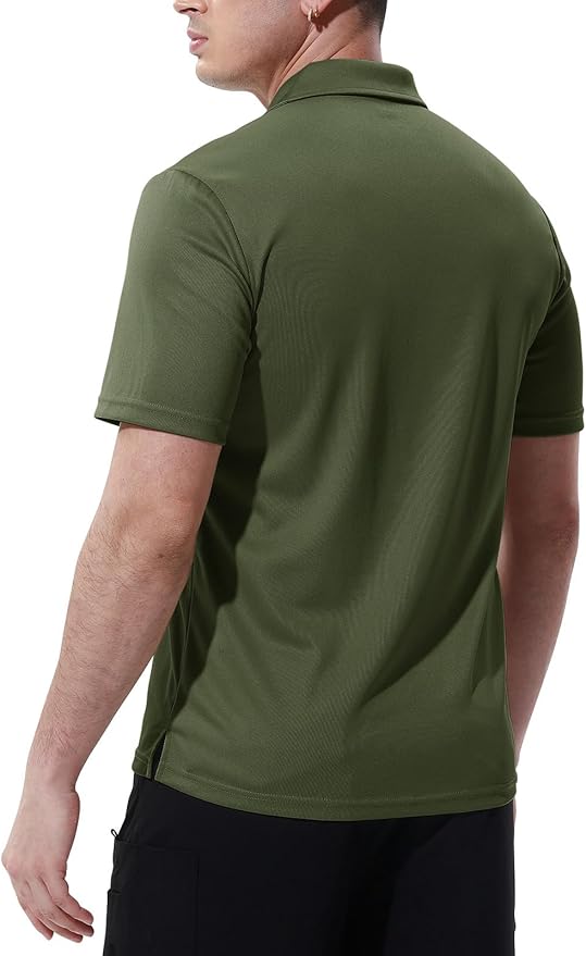 Men's Short Sleeve Quick Dry Polo Shirt with Chest Pocket for Golf