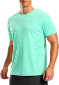 Close up of men's moisture-wicking athletic gym shirt in short sleeve.
