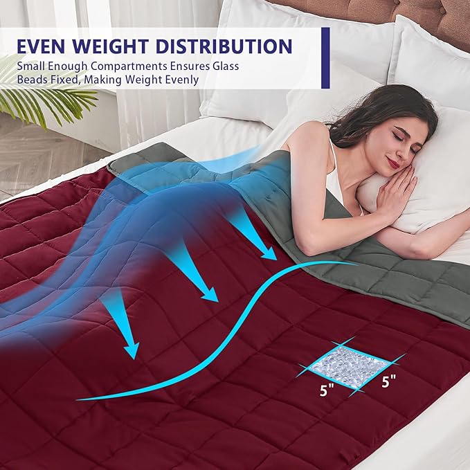 yescool Weighted Blanket for Adults (20 lbs, 88” x 104”, Red Grey) Cooling Heavy Blanket for Sleeping Perfect for 190-210 lbs, Queen Size Breathable Blanket with Premium Glass Bead, Machine Washable