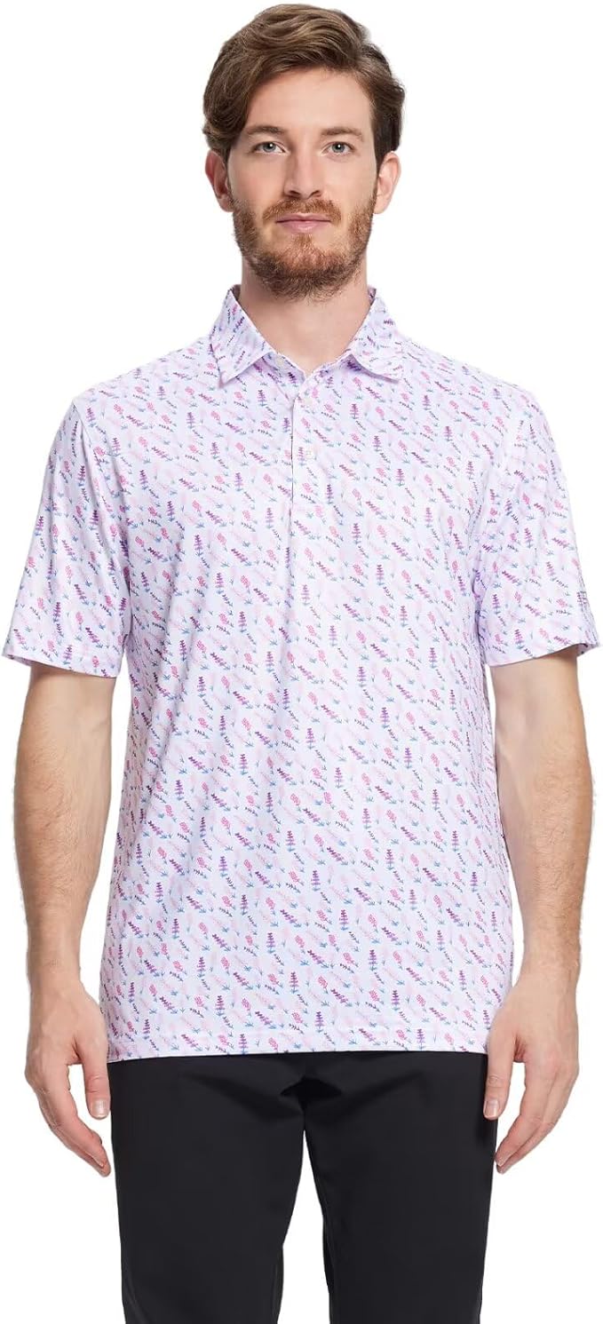 Men's Striped Short Sleeve Golf Polo - Moisture Wicking Dry Fit