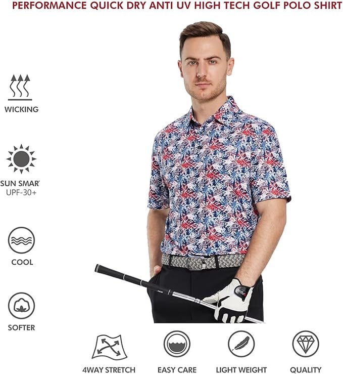 Men's Striped Performance Golf Polo Shirt Moisture Wicking Dry Fit