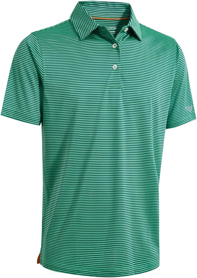 Men's striped short sleeve performance golf polo shirt made from soft-hand jersey
