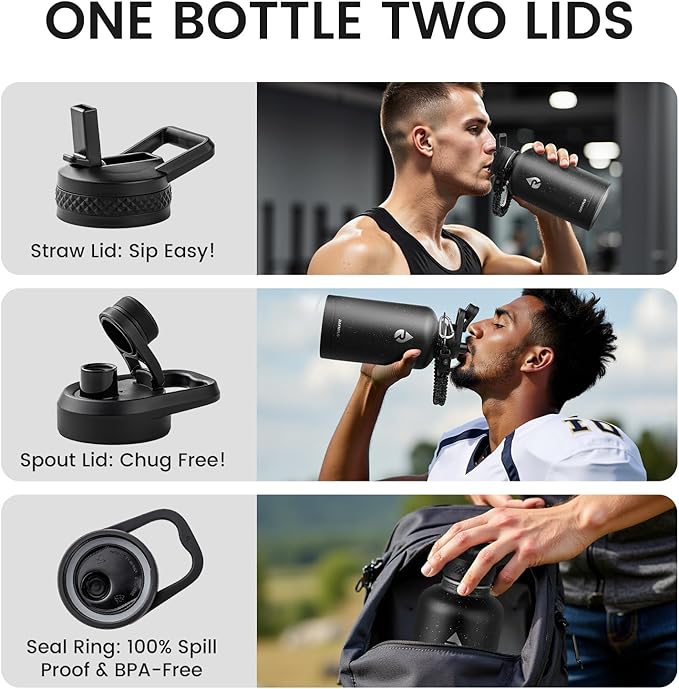 64oz Insulated Water Bottle, Triple Wall Vacuum Stainless Steel Water Bottles - Keeps Cold 48H, Reusable Half Gallon Jug for Gym, Sports, Camping, Hiking,Travel, Black Speckled