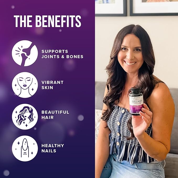 Multi Collagen Peptides Capsules for Women - Hydrolyzed Collagen for Women Pills with Types I II III V & X Plus Vitamin C & Hyaluronic Acid for Beautiful Hair Skin and Nails - 30 Servings