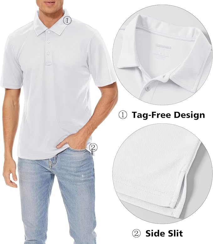 Men's Quick Dry Polo Shirt Moisture Wicking Performance Golf Shirt