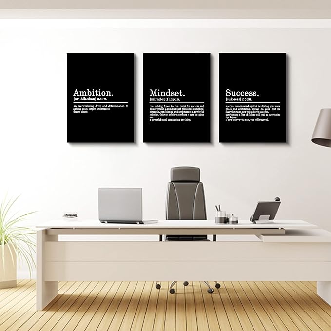 Inspirational Canvas Painting Wall Art -EPHANY ART - Mindset Quotes Prints, Motivational Wall Art Success Framed Entrepreneur Poster Positive Quotes Wall Poster for Home Office Workplace (M-3pcs,20x30inchx3pcs)