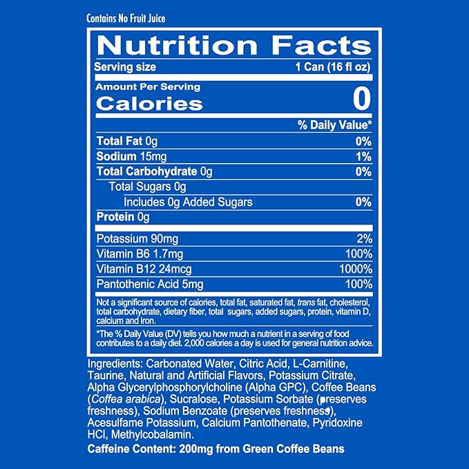 REDCON1 Energy High Performance Drink, Freedom Frost - Zero Sugar Energy Drink with Alpha GPC Nootropic - 200mg Natural Caffeine from Green Coffee Beans - Vitamin B6, B12 & B5 to Boost Mood (12 ct)
