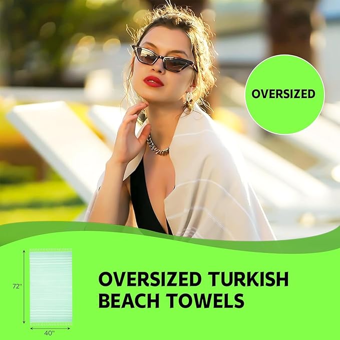 HAVLULAND Turkish Beach Towels Oversized -100% Turkish Cotton Super Soft Lightweight - Absorbent and Quick Drying Bath Towel - Sand Free Beach Towel - Turkish Towels for Adults (Yellow, 12 Pack)