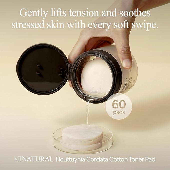 All Natural Houttuynia Cordata Cotton Toner Pad – Cooling and Soothing Heartleaf Toner Facial Pads, Gentle for Daily Use and Sensitive Skin (60pcs)