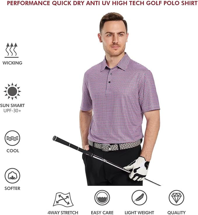 Men's Performance Striped Golf Polo Short Sleeve Moisture Wicking