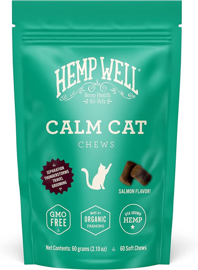 Hemp Well Calm Cat Soft Chews - Anxiety & Stress Relief Formula, Organic Ingredients, Soothes & Relaxes, Improves Behavior, 60 Count
