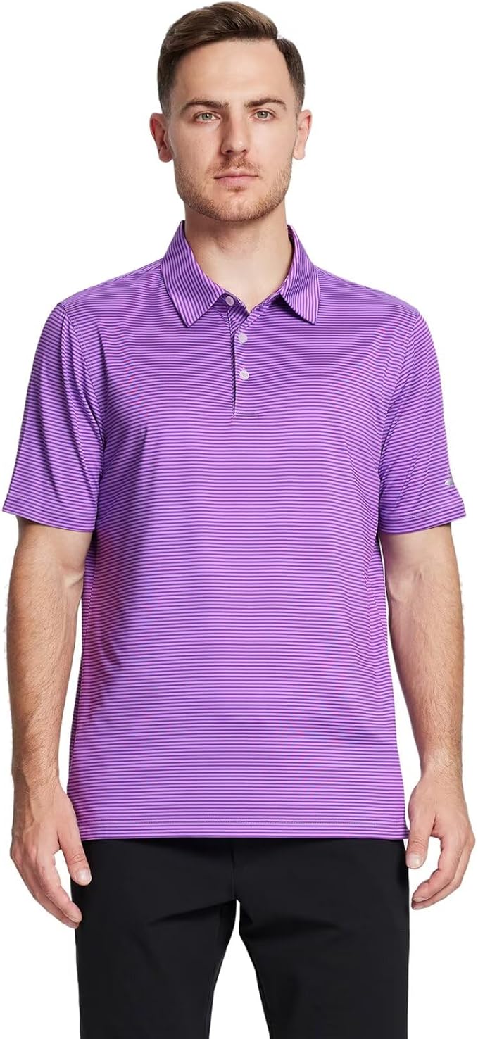 Men's Striped Performance Golf Polo Shirt Moisture Wicking Dry Fit